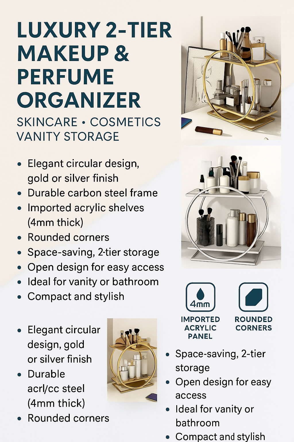 Luxury 2-Tier Makeup &amp; Perfume Organizer – Skincare, Cosmetics &amp; Vanity Storage